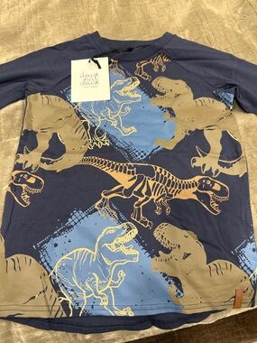 deux par deux Navy & Tan Dinosaur Graphic Tee